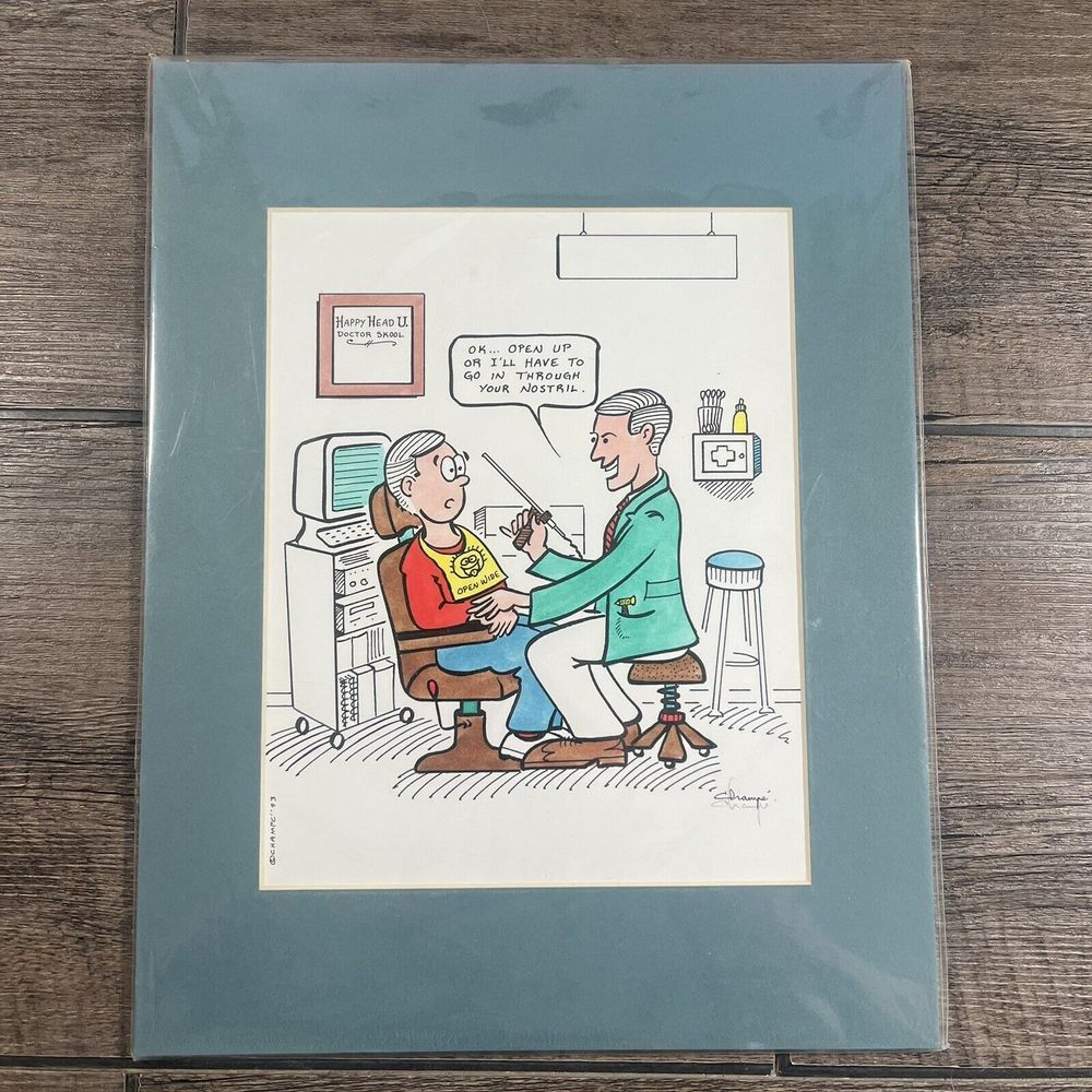 Dentist Humor Michael Champe Cartoonist‎ Original Hand Colored Signed 93' Dental